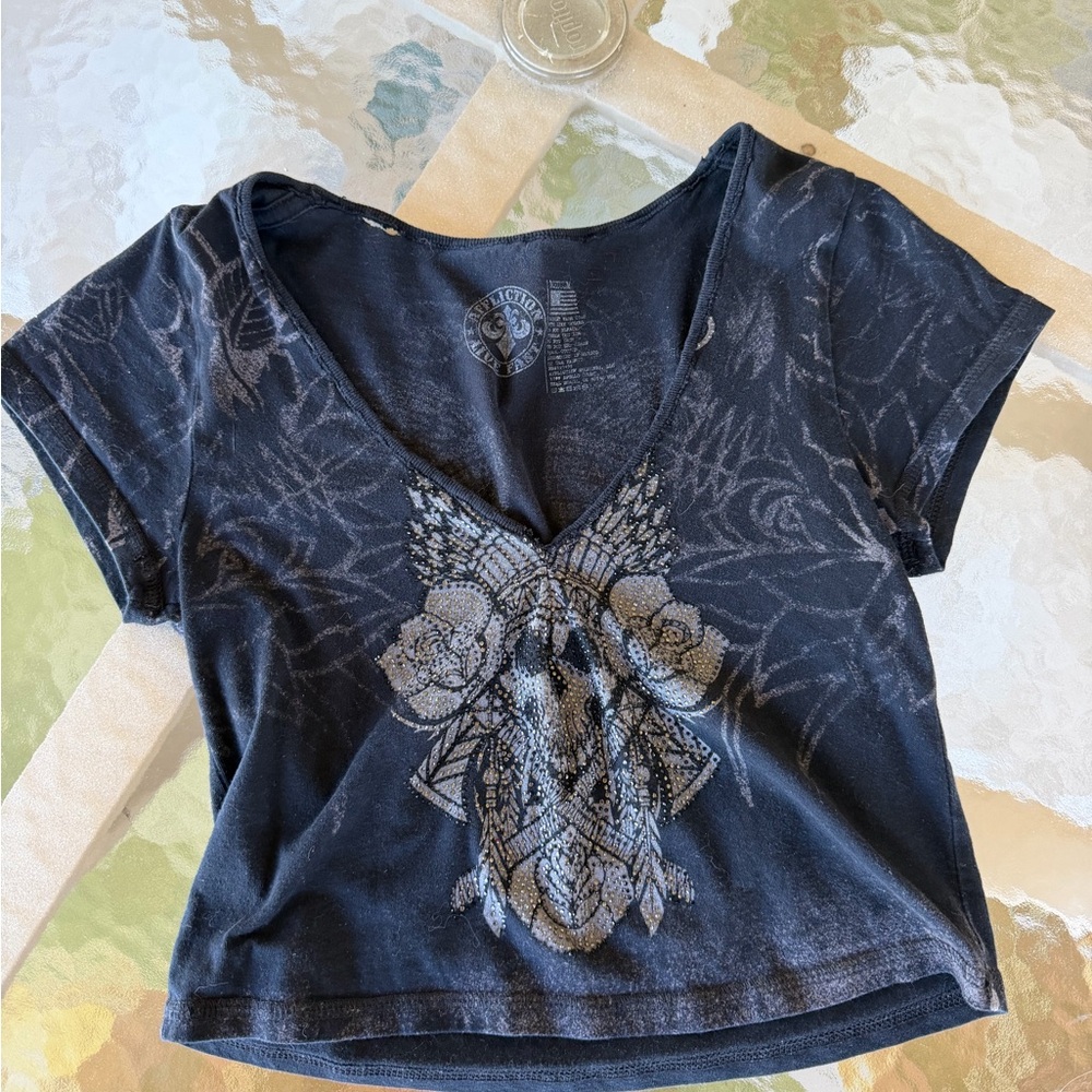 Affliction crop top rhinestones